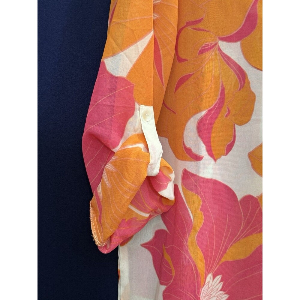 VTG Y2K Mod Tropical Floral Sheer Tunic Cover Up Palm Springs Glam L - Picture 5 of 14